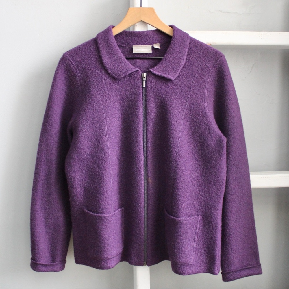 Croft & Barrow Women's 100% Wool Purple Zip-Up Collar Jacket Size Large
